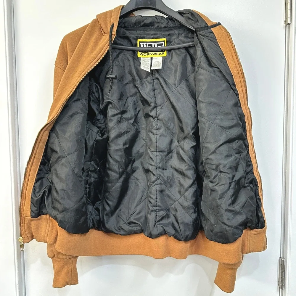 Walls Workwear Insulated Hooded Jacket M Brown Full Zip Thermal Lined Chore